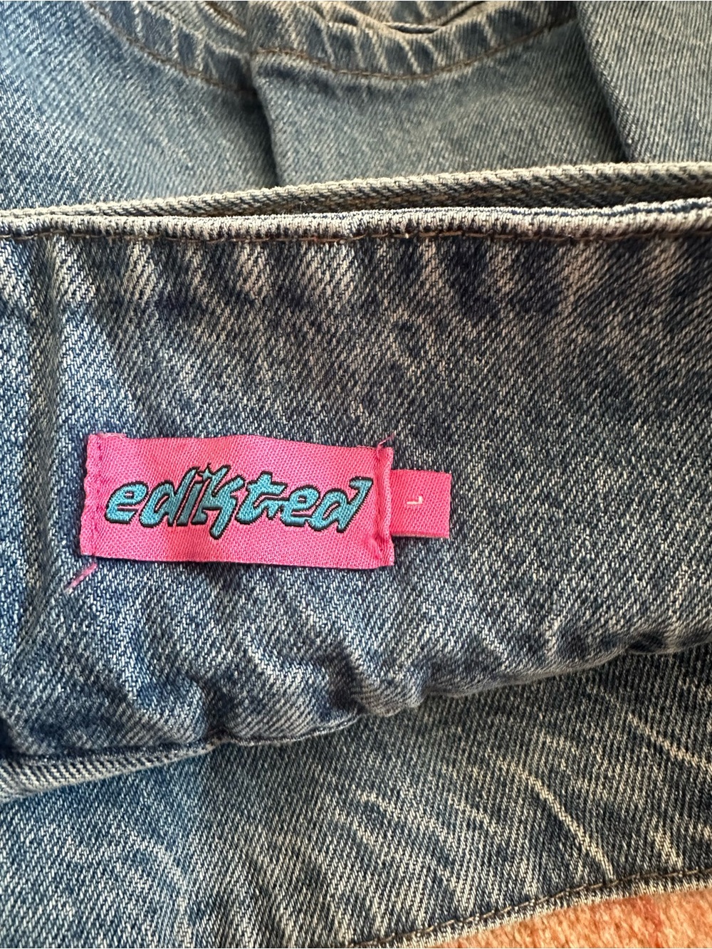 Edikted denim pleated low rise micro skirt skort preppy going out Y2K size Large - Picture 2 of 8